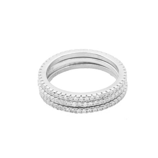 Sterling Silver Rhodium Plated Tri-colour CZ Band Ring  (R-1286-RH)