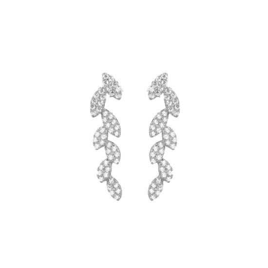 Sterling Silver CZ Stones Leaf Ear Climber Earring (ER-1172)