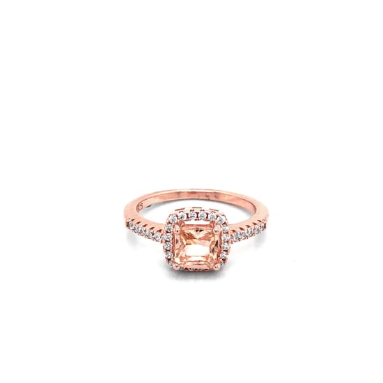 Sterling Silver Rosegold Vermeil CZ Simulated Morganite Ring (R-1358-RG)