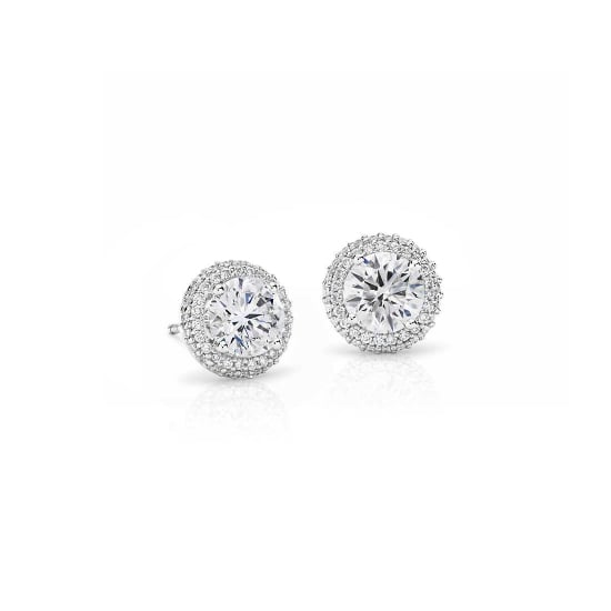 Sterling Silver Round CZ Halo Stud Earrings (ST-1058)