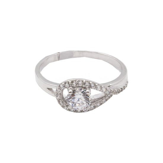 Sterling Silver Rhodium Plated CZ Teardrop Ring (R-1417)