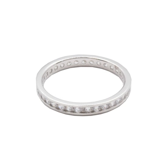  Sterling Silver Rhodium Plated CZ Chanel Set Eternity Band Ring (3mm) (R-1416)