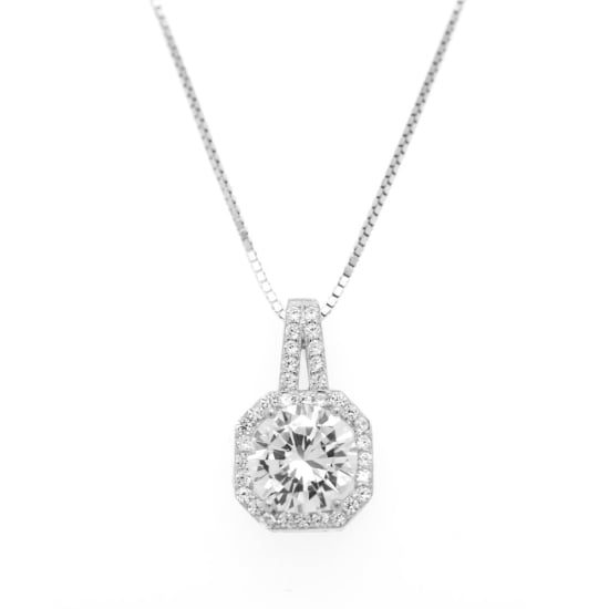 Sterling Silver CZ Halo Necklace (N-1259)