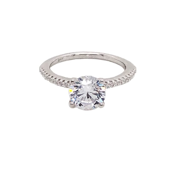 Sterling Silver CZ Border round Stone ring (R-1514)