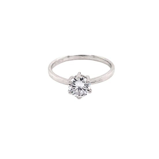 Sterling Silver CZ Traditional 6 Prong Ring (R-1515)