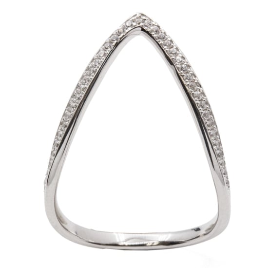 Sterling Silver CZ V-Shape Ring (R-1524)