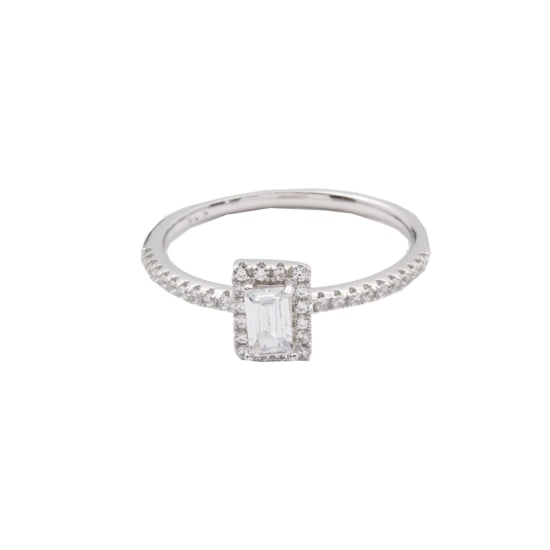 Sterling Silver CZ rectangle halo stone ring (R-1526)