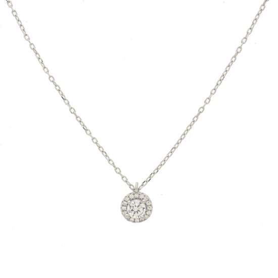 Sterling Silver Rhodium Plated Round Halo Necklace