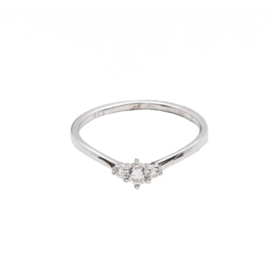 Sterling Silver Rhodium Plated Mini Tristone CZ Ring (R-1379)