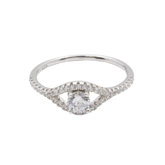 Sterling Silver Rhodium Plated CZ Split Shank Ring (R-1381)