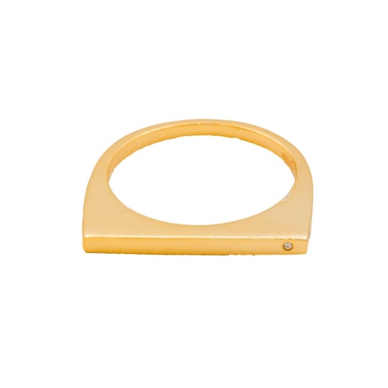 Sterling Silver Gold Vermeil CZ Single Bar Ring (R-1400-G)