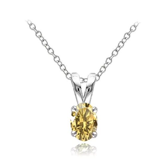 Sterling Silver Oval CZ Birthstone Pendant (P-1411-NOV)