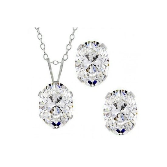 Sterling Silver Oval CZ Pendant Birthstone Set (PS-1054-APR)