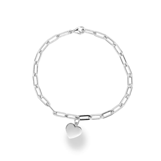 Sterling Silver Anchor Chain With Heart Charm (BR-1368)