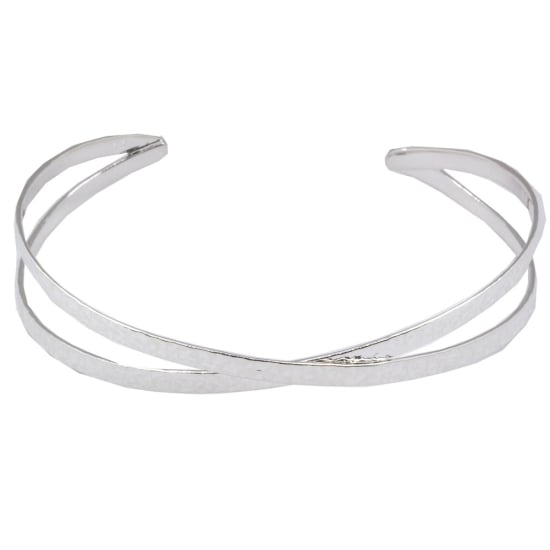 Sterling Silver Crossed Crinkle Cuff Bangle (IB-1090)
