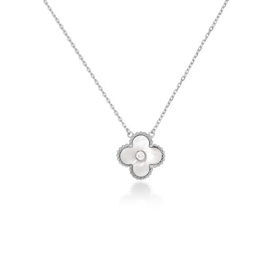 Sterling Silver Mother of Pearl with Center CZ Necklace (N-1544-W)