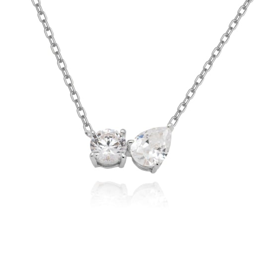 Sterling Silver Toi Et Moi Round and Teardrop CZ Necklace (N-1548)