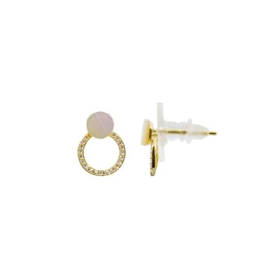Sterling Silver Mini Mother of Pearl CZ Circle Ear Fan (ER-1295)