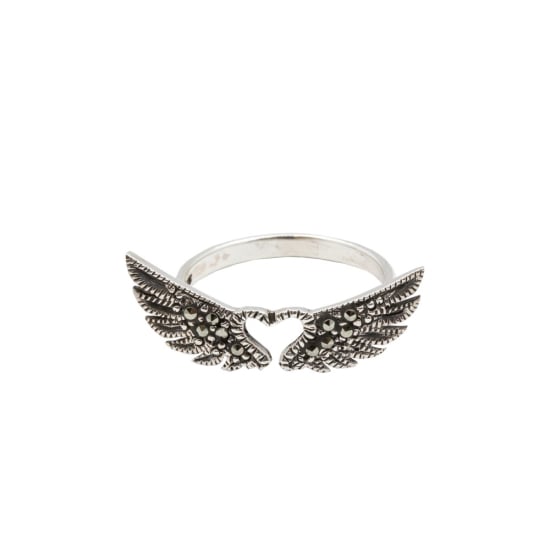 Sterling Silver Marcasite Angel Wing Ring (R-1450)