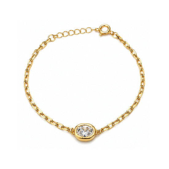 Premium Gold Plated Oval Cut CZ Bezel Set Solitaire Bracelet (AJ-BR0003-G)