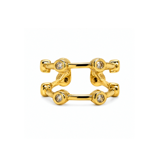 Premium Gold Plated CZ Bezel Set Double Rows Ear Cuff Single Piece (AJ-ER0002-G)