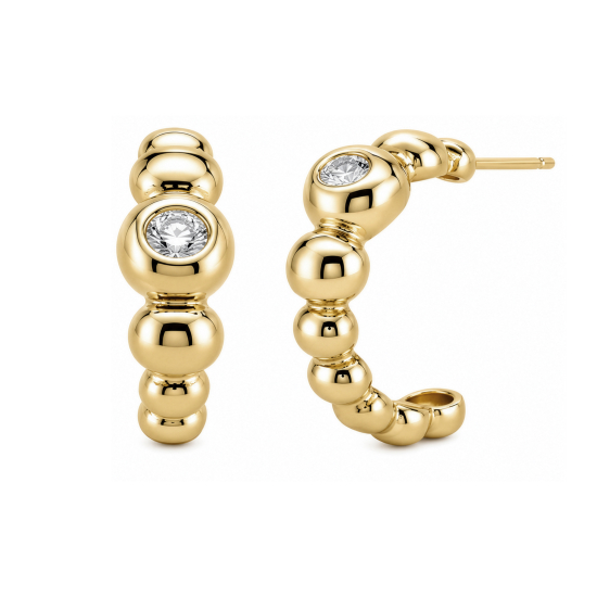 Premium Gold Plated CZ Chunky Bubble Hoop Earrings (AJ-HP0002-G)
