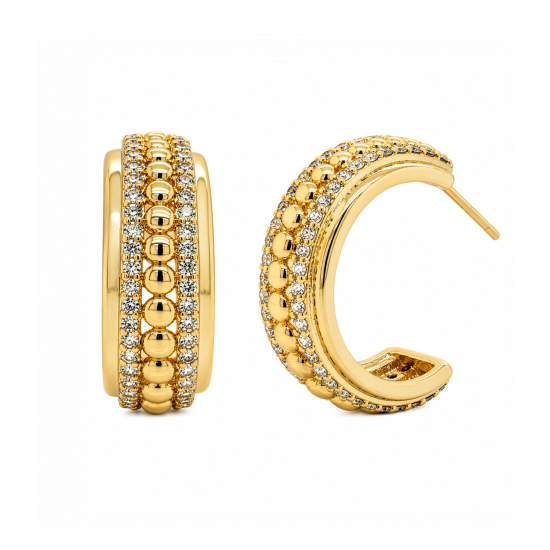 Premium Gold Plated CZ Pave Hoop Earrings (AJ-HP0009-G)