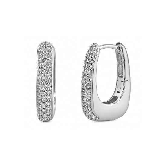 Premium Plated CZ Pave U-Shaped Huggie Earrings (AJ-HUG0004)