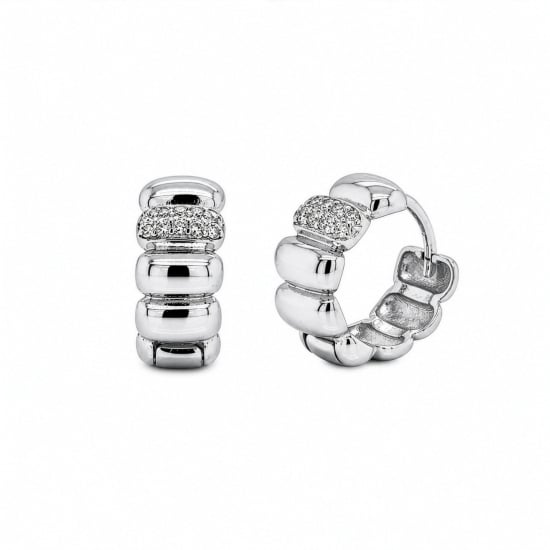 Premium Plated CZ Ribbed Huggie Earrings (AJ-HUG0005)