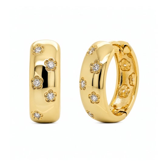 Premium Gold Plated CZ Star Setting Huggie Earrings (AJ-HUG0008-G)