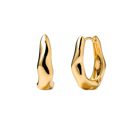 Premium Gold Plated Sculpture U-Shaped Huggie Earrings (AJ-HUG0017-G)