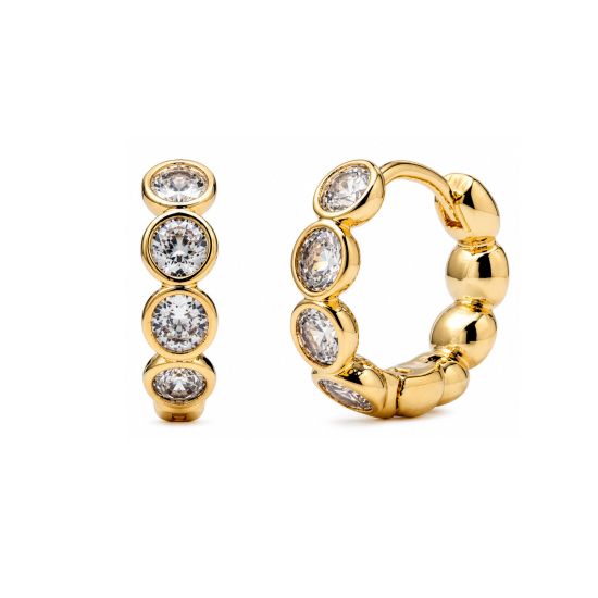 Premium Gold Plated Round Cut CZ Bezel Set Huggies Earrings (AJ-HUG0021-G)