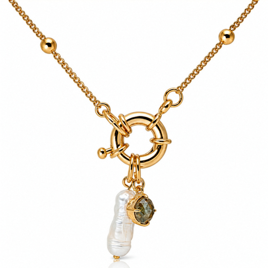 Premium Gold Plated Baroque Freshwater Pearl & Labradorite Enhancer Necklace (AJ-N0008-G)