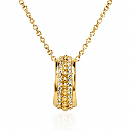 Premium Gold Plated CZ Pave Oval Ring Pendant Necklace (AJ-N0011-G)