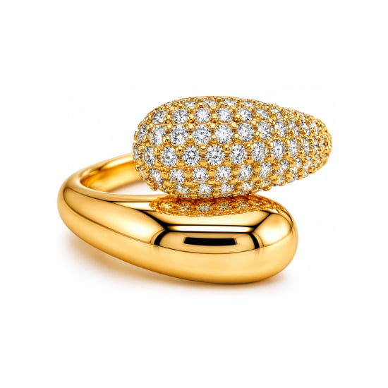Premium Gold Plated Chunky CZ Hybrid Pave Bypass Ring (AJ-R0002-G)