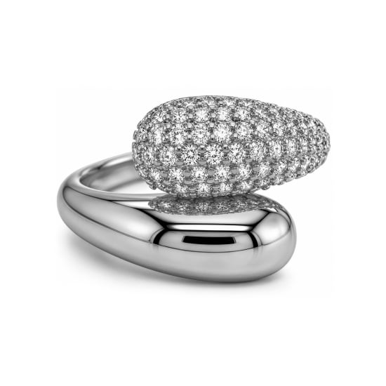 Premium Rhodium Plated Chunky CZ Hybrid Pave Bypass Ring (AJ-R0002-RH)