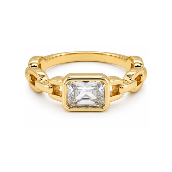 Premium Gold Plated Emerald Cut CZ Bezel Set Cocktail Ring (AJ-R0005-G)