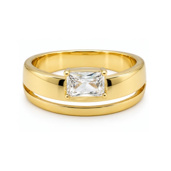 Premium Gold Plated Emerald Cut CZ Split Ring (AJ-R0006-G)