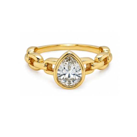 Premium Gold Plated Pear Cut CZ Bezel Set Cocktail Ring (AJ-R0007-G)