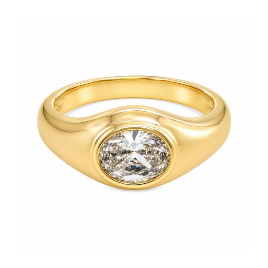Premium Gold Plated Oval Cut CZ Bezel Set Ring (AJ-R0014-G)