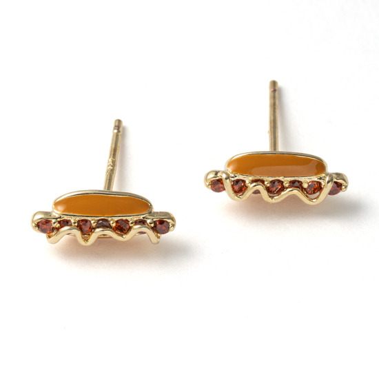 Premium Gold Plated Epoxy CZ Hot Dog Stud Earrings (AJ-ST0008-G)