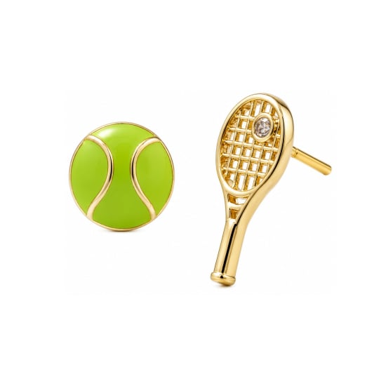 Premium Gold Plated Mismatch Epoxy Tennis & CZ Racket Stud Earrings (AJ-ST0010-G)
