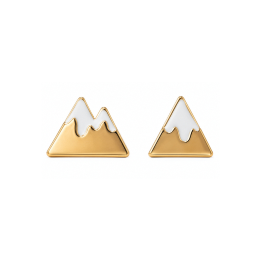 Premium Gold Plated Epoxy Mismatch Snow Mountain Stud Earrings (AJ-ST0014-G)