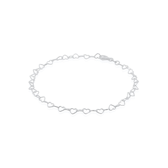 Sterling Silver Rhodium Plated Plain Anklet Heart Chain (ANK-1007)
