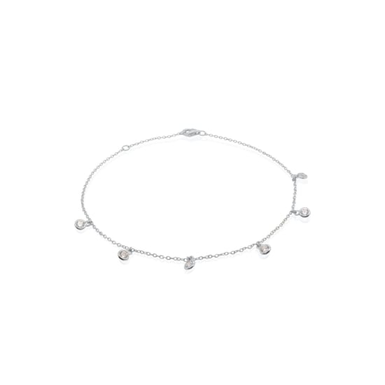 Sterling Siver Chain Anklet with 6 CZ Flat Studs (ANK-1055)