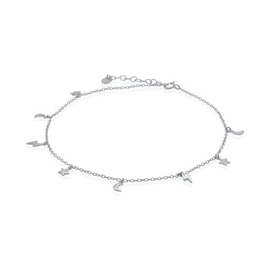 Sterling Silver Star, Moon, Bolt Anklet (ANK-1069)