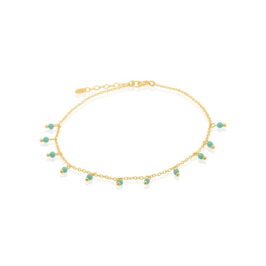 Sterling Silver Gold Vermeil Anklet with Turquoise Beads (ANK-1078)