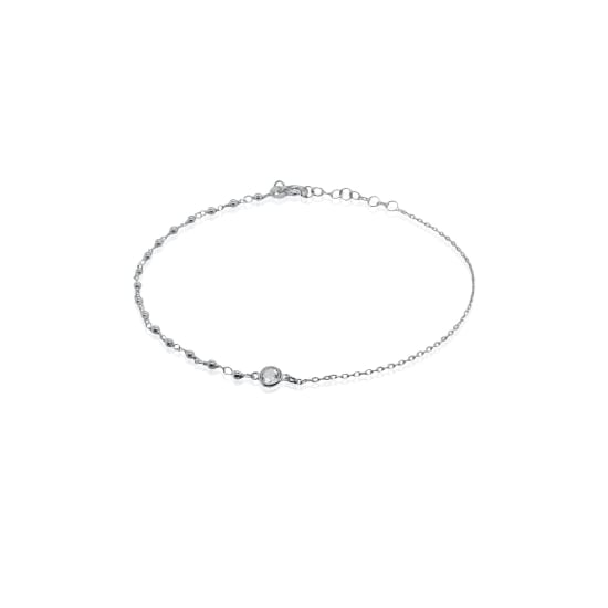 Sterling Silver Hybrid Chains Bezel Set CZ Anklet (ANK-1114)