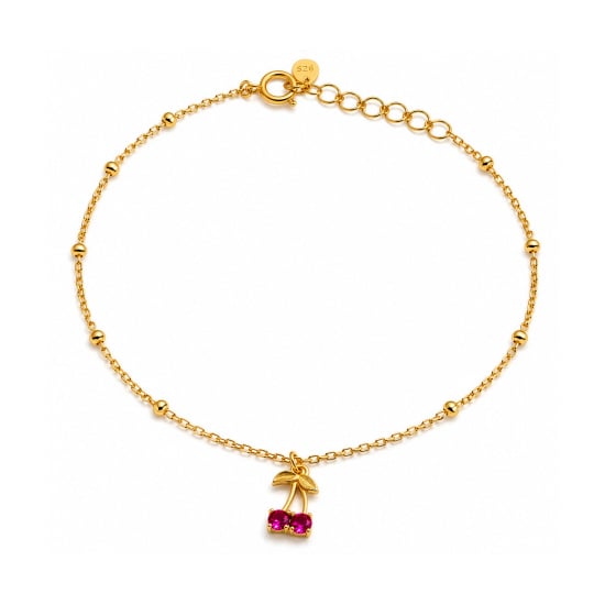 Sterling Silver Gold Vermeil CZ Cherries Anklet (ANK-1115-G)