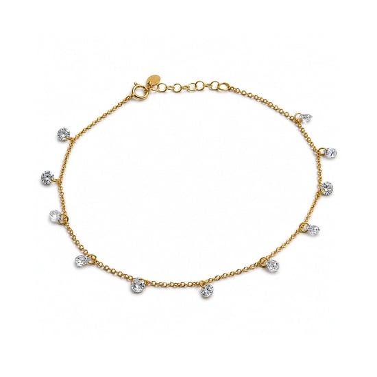 Sterling Silver Gold Vermeil CZ Drops Anklet (ANK-1118-G)